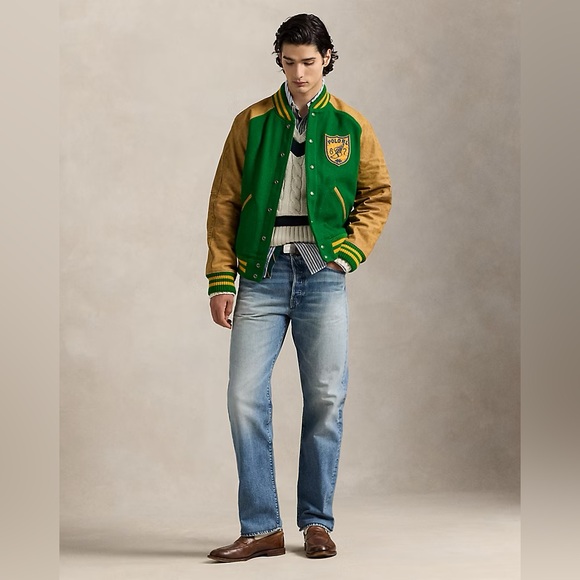 Polo Ralph Lauren Vintage-Inspired Letterman Jacket Fiji Green Men’s Size Large - Picture 3 of 16